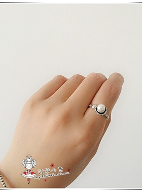 白色底座925银复古做旧开口戒指