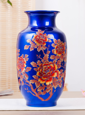 水晶釉陶瓷器落地花瓶摆件中国红色景德镇客厅插花新中式结婚礼品