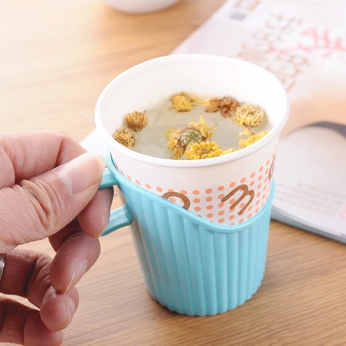 家用一次性纸杯杯托办公室塑料杯套开水隔热防烫加厚彩色杯架杯套 - 图2