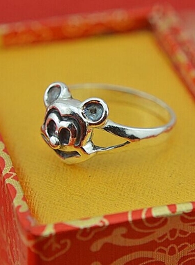 复古欧美米奇纯银手工指环