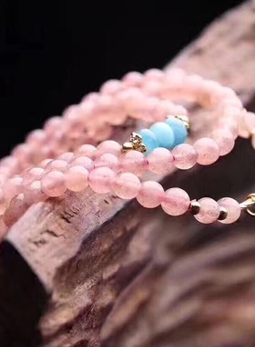 天然草莓晶手链 烤兰花925银管配多3圈天然草莓石手串