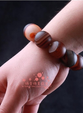 纯天然磨砂蚕丝黑玛瑙佛珠手链