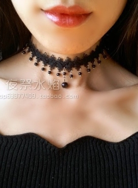 黑色串珠日常手工编织蕾丝项链