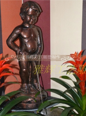 欧式风小孩别墅鱼池流水喷泉摆件