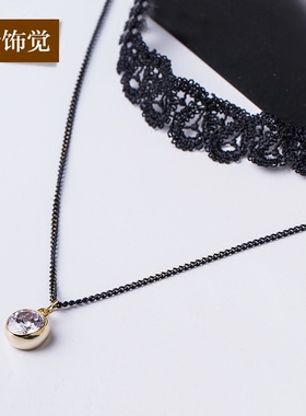甜美风蕾丝圆形双层短款项链