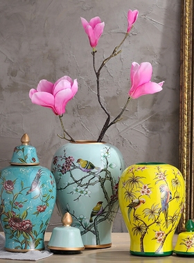 复古美式乡村陶瓷摆设将军罐玄关