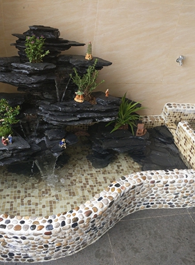 真实新款纯手工叠山鱼池流动摆件