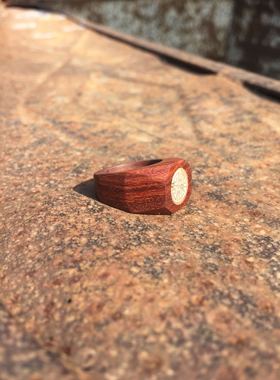 小清福红檀戒指小叶紫檀纯银镶嵌
