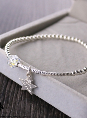 925纯银手链女弹力925925银超闪