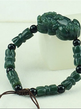 新疆貔貅手串转运珠和田青玉