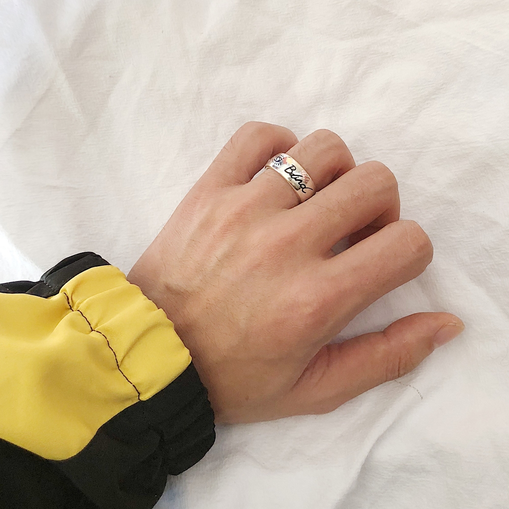 24SS Blind for Love Ring 无畏的爱 眼心花鸟字母钛钢情侣宽戒指 - 图1