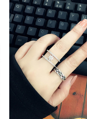 轻奢小众设计高级感925纯银个性潮时尚双层镶钻食指星星戒指环女