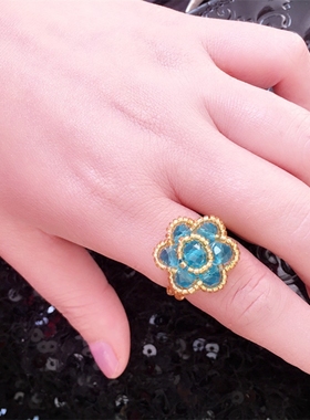 现货串珠手工编织女大玫瑰花指环