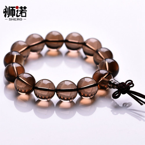 狮诺 14-18MM天然茶晶手链单圈烟晶佛珠手串男士款茶水晶饰品礼物 - 图0