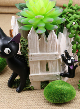 正版宫崎骏龙猫 魔女宅急便吉吉黑猫栅栏树脂创意多肉微景观花盆