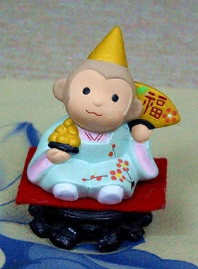 日式风吉祥物生肖猴手绘工艺摆设