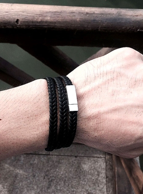 钛钢皮质编织原创设计麻花手链