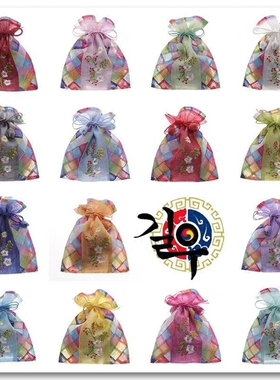 韩式民俗福袋子绣花彩条活动礼物装毛巾装糖袋摆件旅游纪念