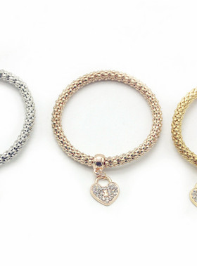 镶钻吊坠弹力合金手镯爱心锁