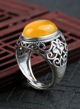 南红镶嵌蜜蜡绿松石琥珀戒指空托