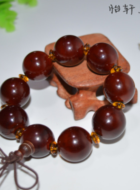 西藏佛珠带血丝文玩牦牛角手串