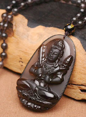 冰种黑曜石吊坠生肖属虎本命佛