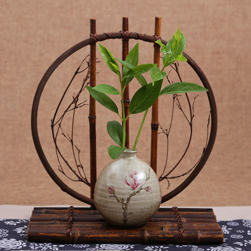 镜缘】日本紫竹花器 月下花道竹编花入花架花篮 茶楼禅摆设藤花插 - 图1
