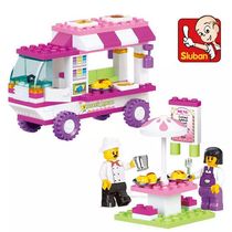 Happy Little Ruban Plastic Collage PINK DREAM SERIES FAST FOOD CAR PUZZLE SMALL BUILDING BLOCK GIRL TOY