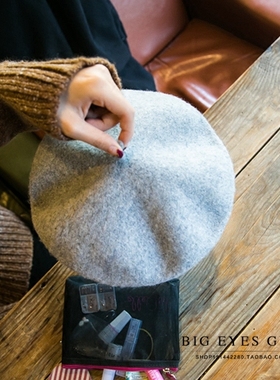 女纯羊毛呢复古画家烧饼帽贝雷帽