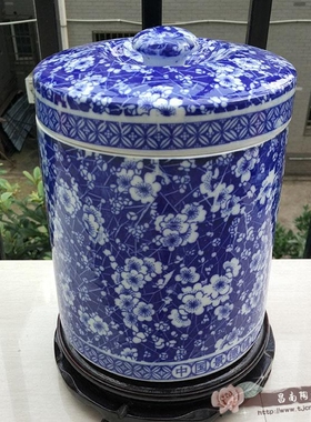青花景德镇陶瓷圆柱形储物罐