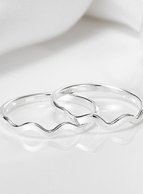 戒指情侣波浪老银手工个性创意