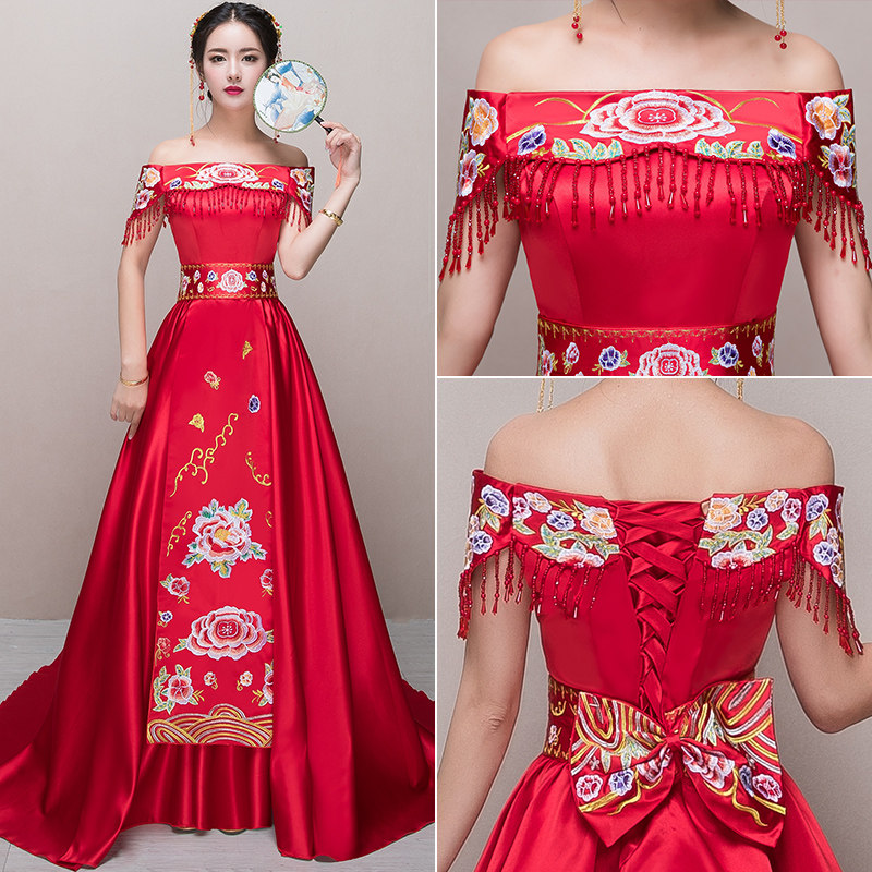 薄款秀禾服新娘2020新款结婚敬酒服 焦点红颜旗袍