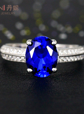 925纯银18k白金克拉蓝宝石戒指