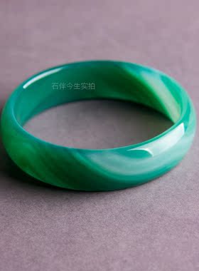 纯天然巴西绿色玛瑙中宽加宽手镯