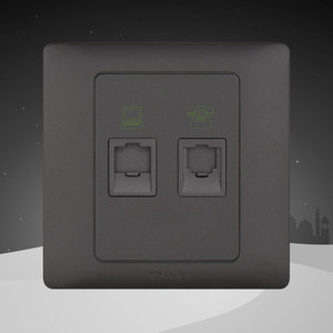 TJ天基开关插座雅致超薄面板信息网络电脑电话插座哑黑色家用精品