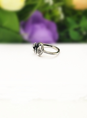 纯银复古花瓣蜜蜡戒指空托