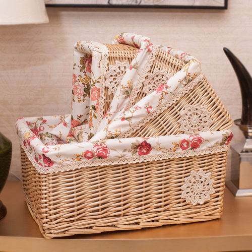家居收纳筐藤编储物筐篮柳编脏衣服篮厨房零食杂物篮盒田园布艺筐 - 图0