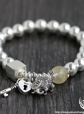 925纯银手链银珠手链女方块钥匙