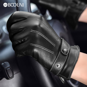 BOOUNI 真皮手套男士触屏皮手套冬季加绒加厚羊皮骑行摩托车手套