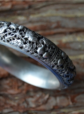 烧蓝非物质文化遗产做旧纯银手镯