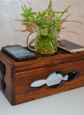 泰国实木整理插排充电线收纳盒