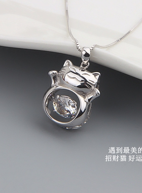 S925纯银招财猫项链女日韩吊坠
