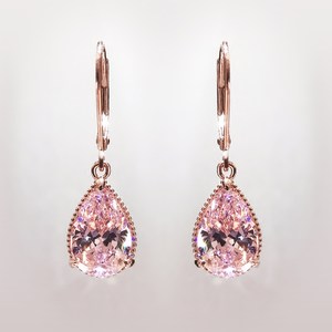 朱诺赫拉水滴仿真粉钻银镀玫瑰金合成钻石耳环女彩色宝石欧美耳钉