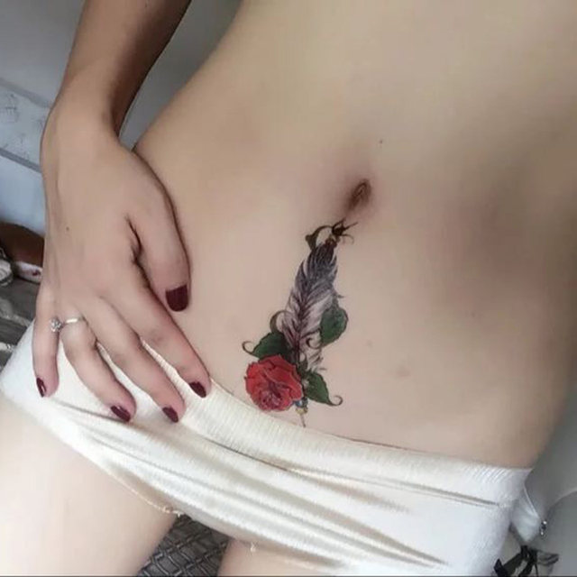 Gefeifei Rose Feather Tattoo Stickers Waterproof Woman Creative Cover Scar Caesarean Section Tattoo Stickers