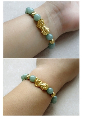 翡翠油青种足金生日礼物貔貅手链