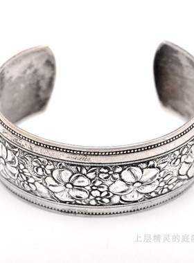 庭院浮雕唯美风花朵手镯古董首饰