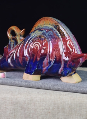 动物牛钧瓷简约居家家客厅办公室