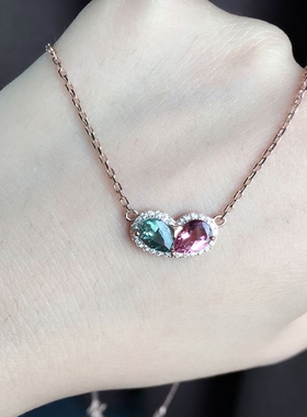 纯银18K玫瑰金镶嵌天然项链吊坠