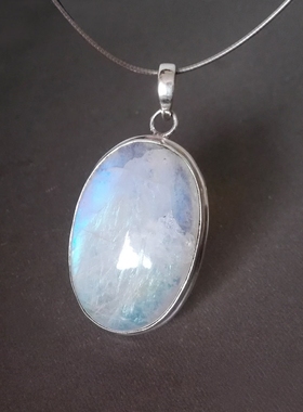 大气挂饰蓝色梦幻七彩宝石银吊坠