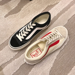大幂幂同款黑红白平底系带帆布鞋